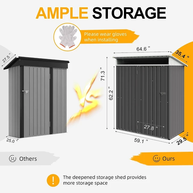 Alt view image 2 of 7 - 5x3 FT Outdoor Storage Shed with Window Waterproof Metal Garden Shed with Lockable Door, Weather Resistant Tool Storage for Backyard, Steel Gray