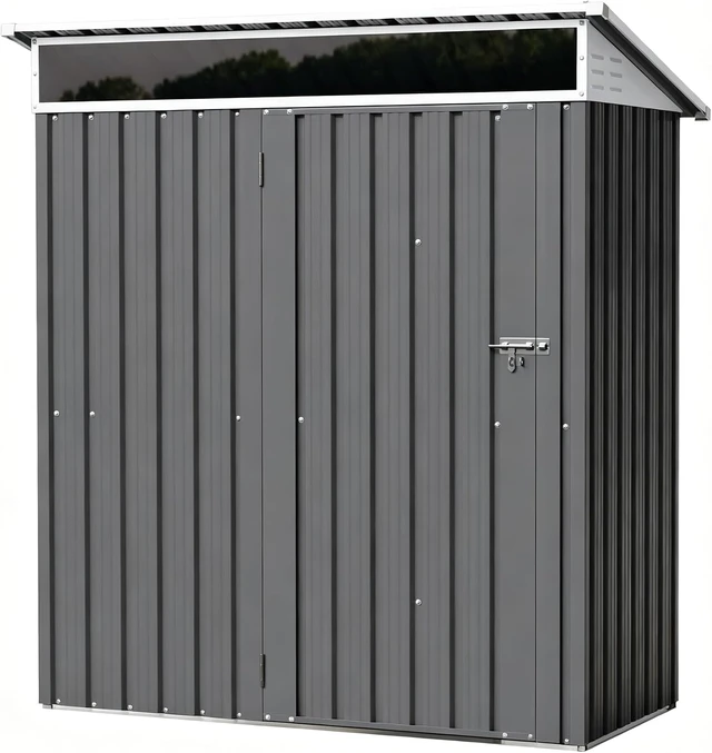 Alt view image 7 of 7 - 5x3 FT Outdoor Storage Shed with Window Waterproof Metal Garden Shed with Lockable Door, Weather Resistant Tool Storage for Backyard, Steel Gray