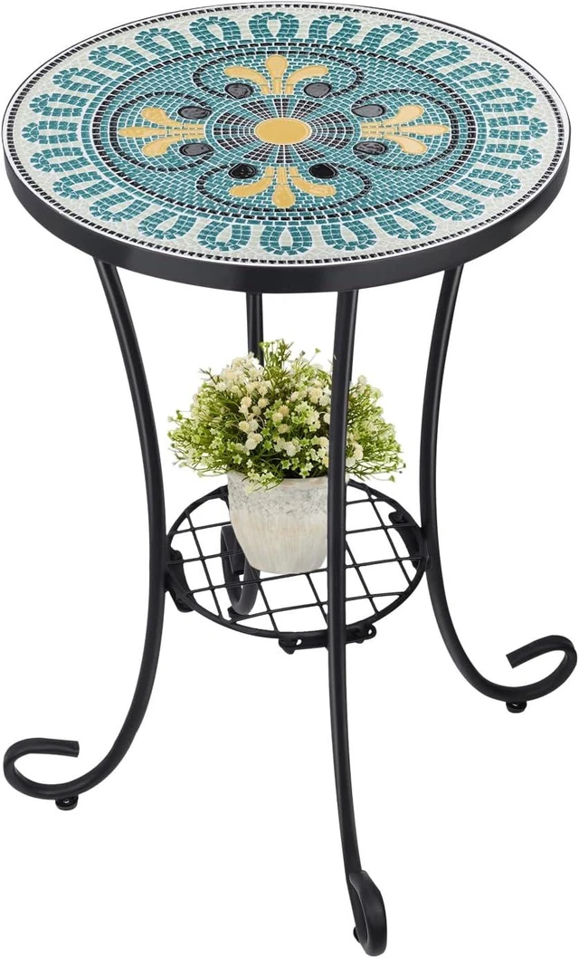 Main image of 14" Mosaic Outdoor Side Table Round Patio Accent Coffee Table