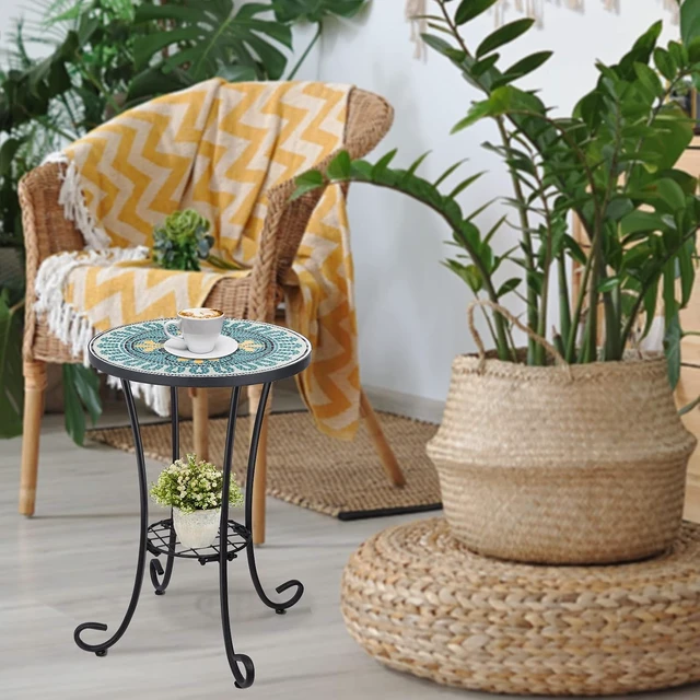 Alt view image 2 of 7 - 14" Mosaic Outdoor Side Table Round Patio Accent Coffee Table