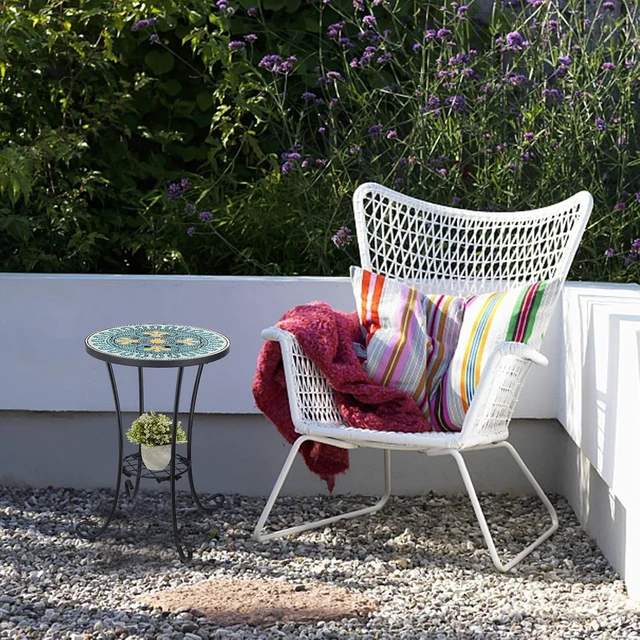 Alt view image 4 of 7 - 14" Mosaic Outdoor Side Table Round Patio Accent Coffee Table