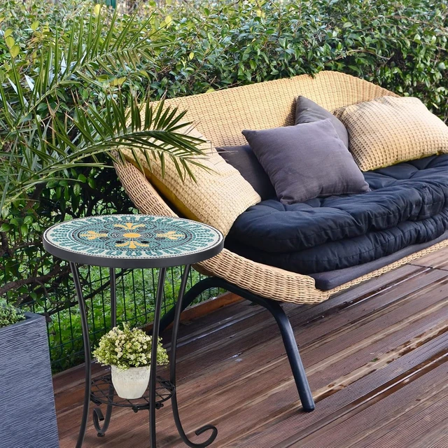 Alt view image 6 of 7 - 14" Mosaic Outdoor Side Table Round Patio Accent Coffee Table