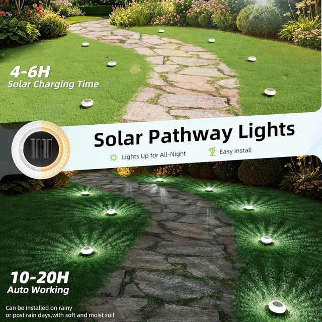 Alt view image 3 of 7 - 12 Pack Mini Solar Ground Lights Outdoor Flat Pathway Lights