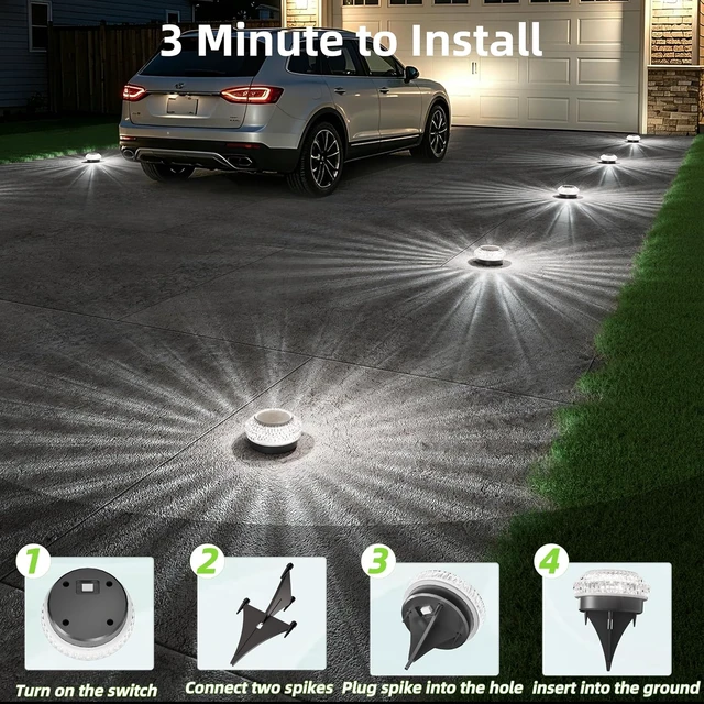 Alt view image 5 of 7 - 12 Pack Mini Solar Ground Lights Outdoor Flat Pathway Lights