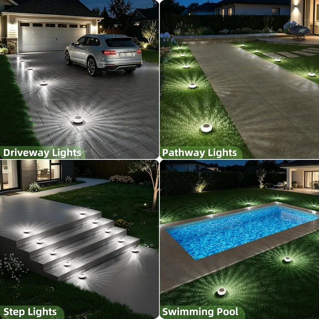 Alt view image 7 of 7 - 12 Pack Mini Solar Ground Lights Outdoor Flat Pathway Lights