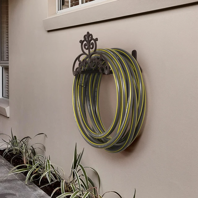 Alt view image 2 of 7 - Heavy Duty Brown Cast Iron Outdoor Garden Water Hose Hanger