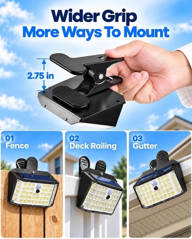 Alt view image 3 of 7 - 176 LED Clip-On Solar Fence Lights Outdoor with Motion Sensor