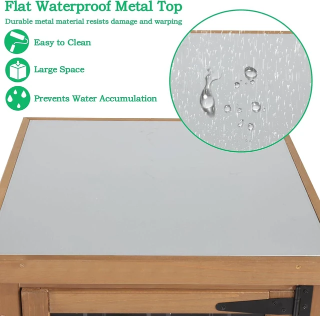 Alt view image 3 of 7 - Small Weatherproof Outdoor Storage Cabinet Wood Potting Bench Table with Metal Top & Removable Shelves for Patio, Backyard, Brown, 17.9''x17.9''x33.5''