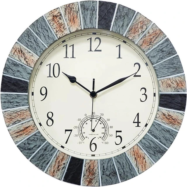 Main image of Brown Waterproof Outdoor Patio Clock with Thermometer Combo