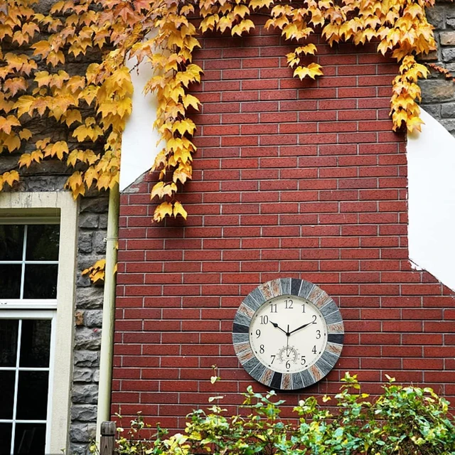 Alt view image 2 of 7 - Brown Waterproof Outdoor Patio Clock with Thermometer Combo