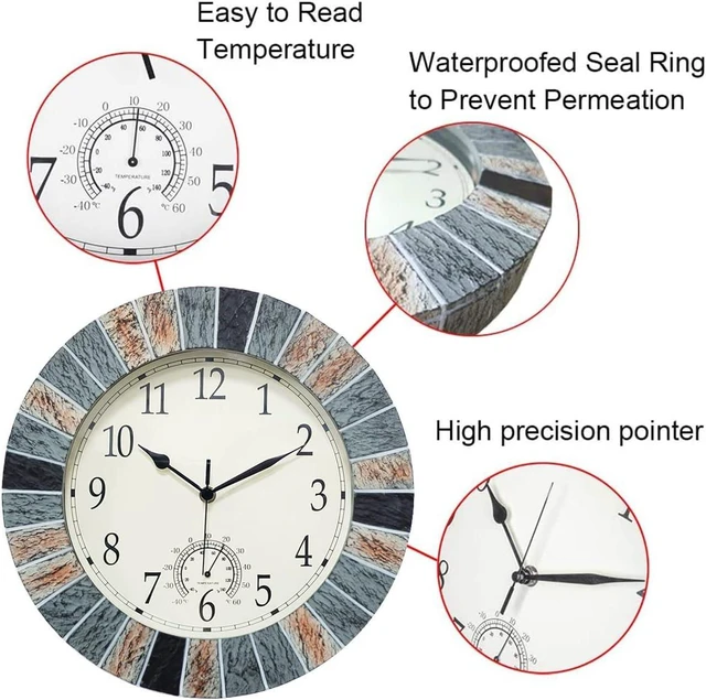 Alt view image 4 of 7 - Brown Waterproof Outdoor Patio Clock with Thermometer Combo