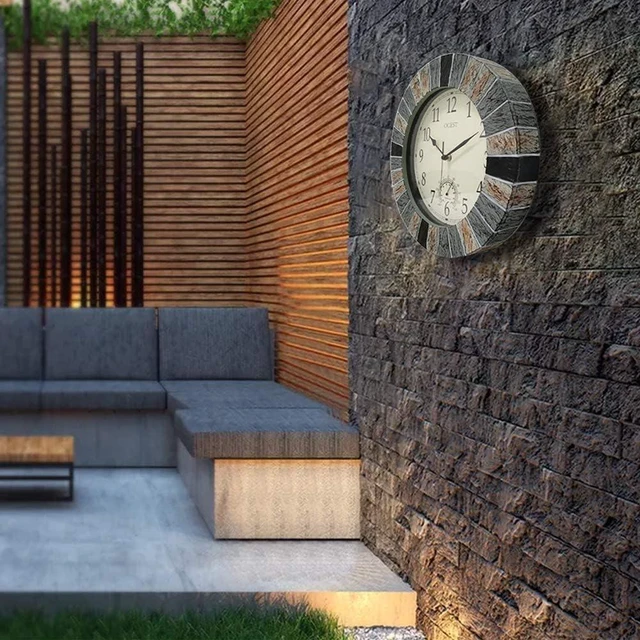 Alt view image 7 of 7 - Brown Waterproof Outdoor Patio Clock with Thermometer Combo