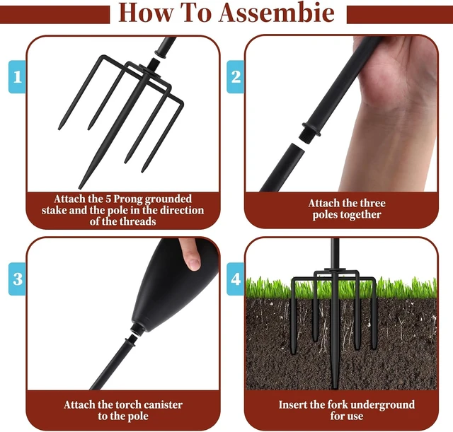 Alt view image 5 of 7 - Home Garden Torch Set of 6 61 in Upgraded 22oz Metal Citronella Torches with 5-Prong Grounded Stake for Party, Patio, Pathway