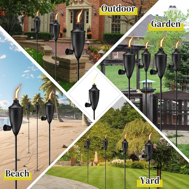 Alt view image 6 of 7 - Home Garden Torch Set of 6 61 in Upgraded 22oz Metal Citronella Torches with 5-Prong Grounded Stake for Party, Patio, Pathway