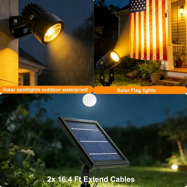 Alt view image 7 of 7 - Solar-Powered Cast Aluminium Warm White LED Spotlight Outdoor Garden Yard Landscape Uplight Downlight