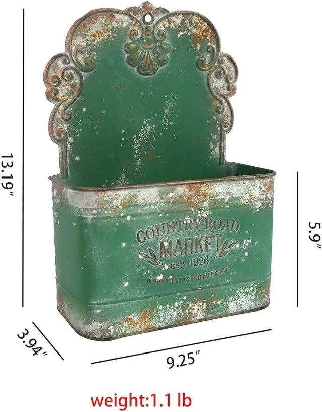 Alt view image 2 of 7 - Rustic Metal Wall Planter Outdoor Hanging Wall Mount Planter for Farmhouse Garden Decor (Green)