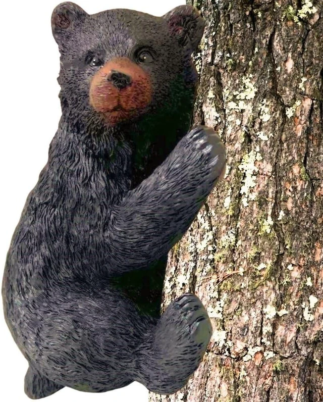 Main image of Resin Black Bear Sculpture Tree-Mounted Cub Ornament