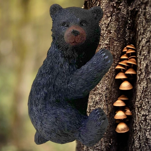 Alt view image 7 of 7 - Resin Black Bear Sculpture Tree-Mounted Cub Ornament
