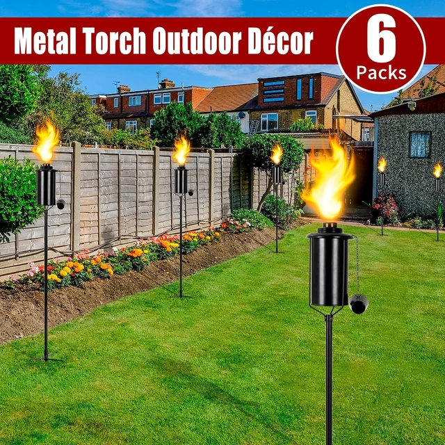 Alt view image 2 of 7 - 6 Pack 16oz Metal Garden Torches for Outside 61" Citronella Torches with 5-Prong Grounded Stake for Garden, Patio, Pathway (6 Pack Metal Torch Set)