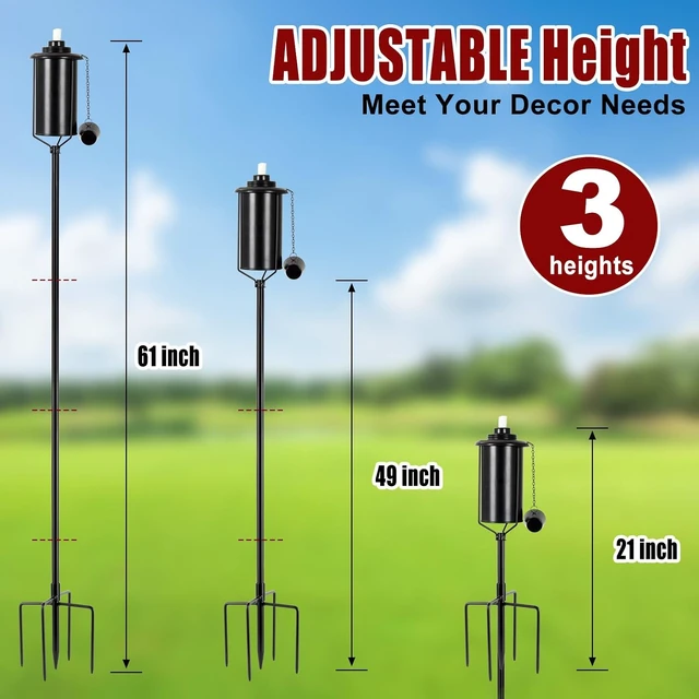 Alt view image 6 of 7 - 6 Pack 16oz Metal Garden Torches for Outside 61" Citronella Torches with 5-Prong Grounded Stake for Garden, Patio, Pathway (6 Pack Metal Torch Set)