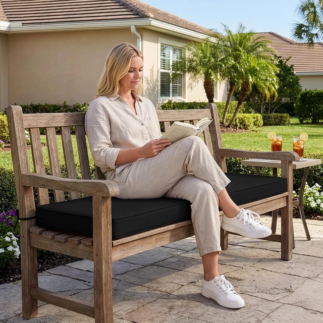 Alt view image 2 of 7 - 42 x 18 x 3 Inch Black Outdoor Bench Cushion Pad
