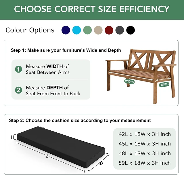 Alt view image 6 of 7 - 42 x 18 x 3 Inch Black Outdoor Bench Cushion Pad