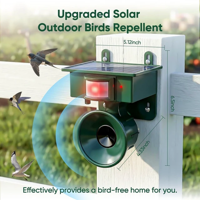 Alt view image 2 of 7 - 2026 Upgraded Solar Ultrasonic Outdoor Bird Repellent Device (1-Pack)