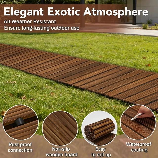 Alt view image 3 of 7 - 12FT Wooden Garden Pathway Roll Out Decorative Straight Walkway