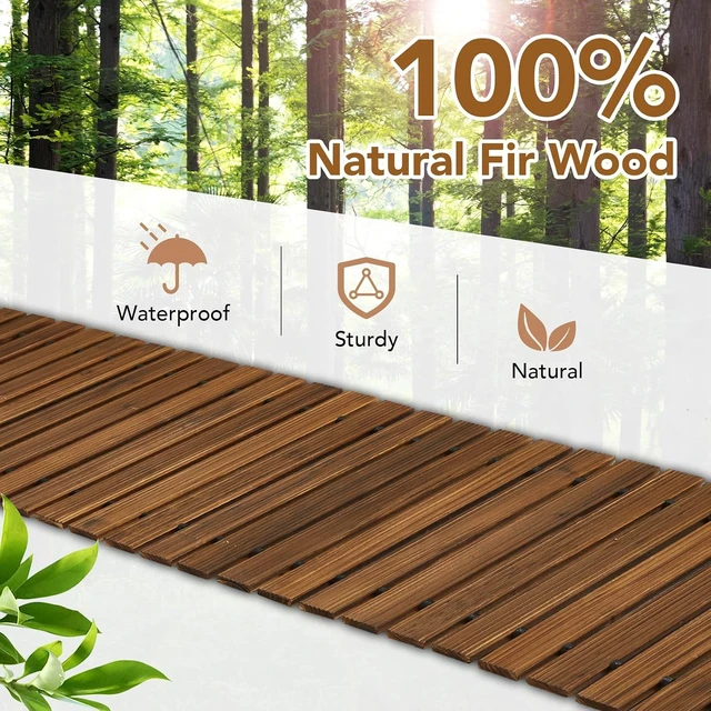 Alt view image 4 of 7 - 12FT Wooden Garden Pathway Roll Out Decorative Straight Walkway