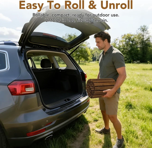 Alt view image 5 of 7 - 12FT Wooden Garden Pathway Roll Out Decorative Straight Walkway