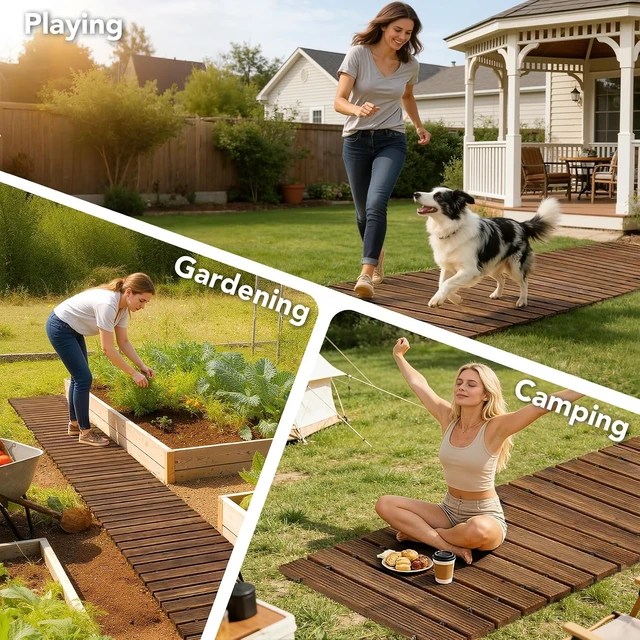 Alt view image 6 of 7 - 12FT Wooden Garden Pathway Roll Out Decorative Straight Walkway