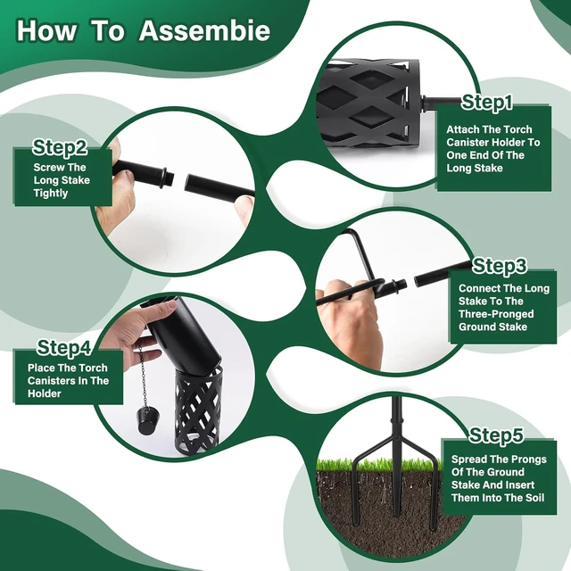 Alt view image 4 of 7 - Set of 6 Citronella Torches for Outside 16 Oz 59 Inch Black Metal Garden Torches with 3-Prong Grounded Stake for Backyard, Garden, Patio