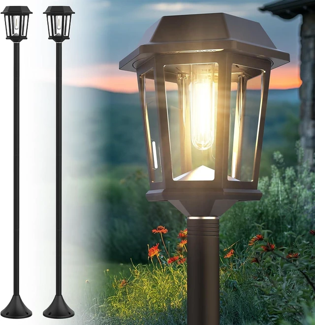 Main image of 2 Pack 63" Solar Lamp Post Lights Outdoor 3000K Warm White Dusk to Dawn Waterproof Floor Lamps for Patio, Yard, Pathway, Driveway