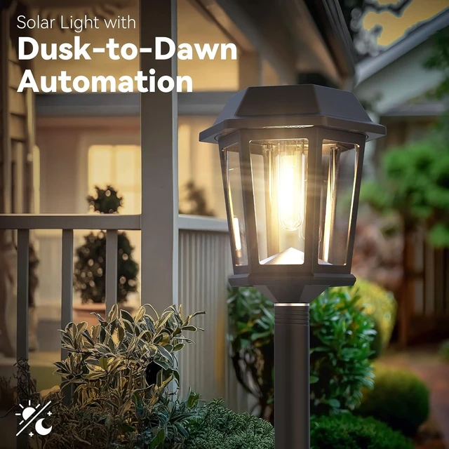 Alt view image 2 of 6 - 2 Pack 63" Solar Lamp Post Lights Outdoor 3000K Warm White Dusk to Dawn Waterproof Floor Lamps for Patio, Yard, Pathway, Driveway