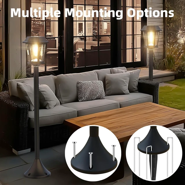 Alt view image 4 of 6 - 2 Pack 63" Solar Lamp Post Lights Outdoor 3000K Warm White Dusk to Dawn Waterproof Floor Lamps for Patio, Yard, Pathway, Driveway