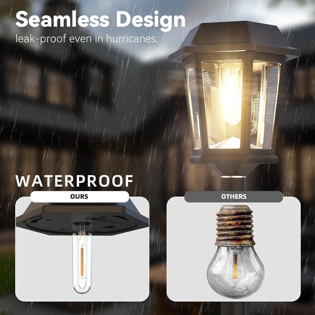 Alt view image 5 of 6 - 2 Pack 63" Solar Lamp Post Lights Outdoor 3000K Warm White Dusk to Dawn Waterproof Floor Lamps for Patio, Yard, Pathway, Driveway