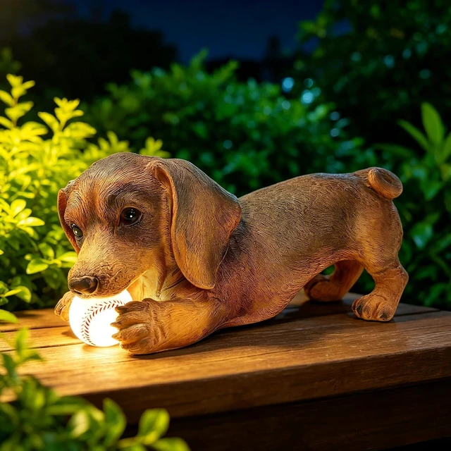 Alt view image 3 of 7 - Dachshund Solar Garden Statue Weiner Dog Outdoor Figurine with Lights