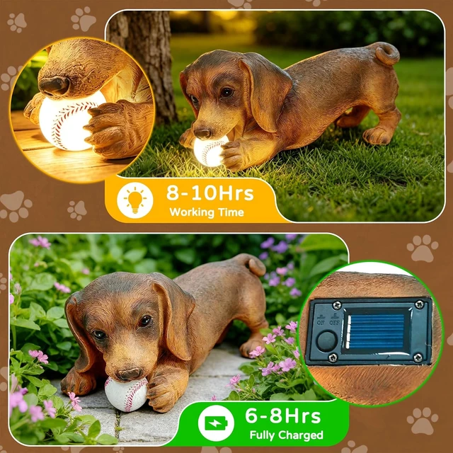 Alt view image 5 of 7 - Dachshund Solar Garden Statue Weiner Dog Outdoor Figurine with Lights