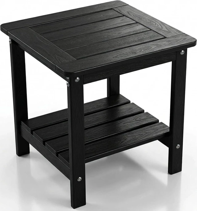 Main image of Black 2-Tier HDPE Outdoor Small Patio Side Table