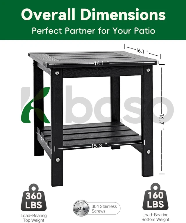Alt view image 3 of 7 - Black 2-Tier HDPE Outdoor Small Patio Side Table