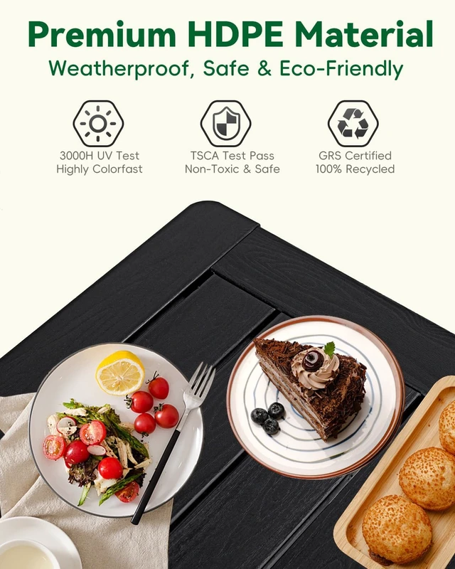 Alt view image 5 of 7 - Black 2-Tier HDPE Outdoor Small Patio Side Table