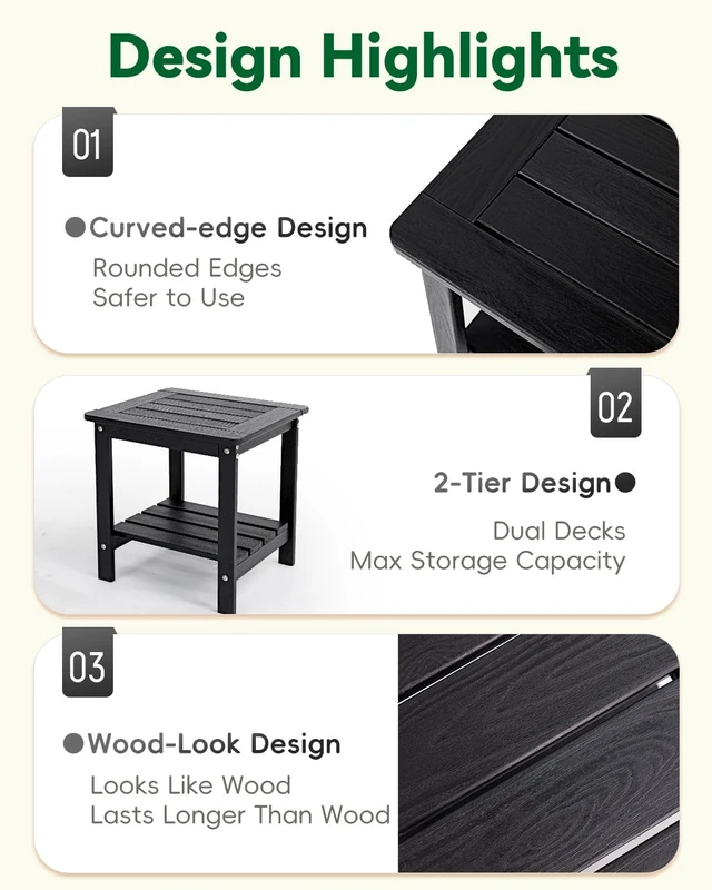 Alt view image 6 of 7 - Black 2-Tier HDPE Outdoor Small Patio Side Table