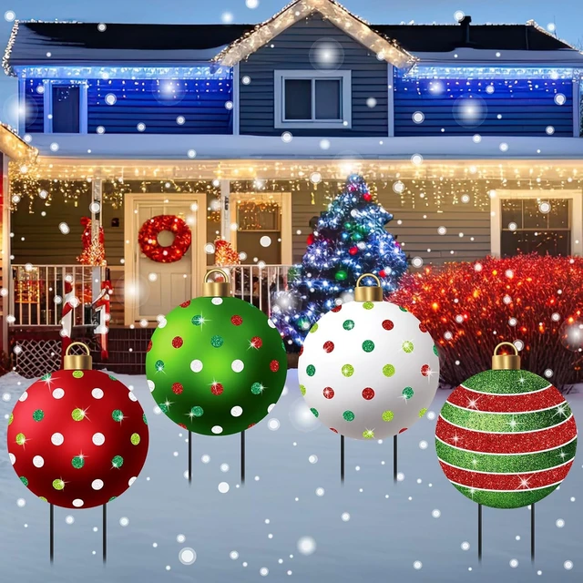 Main image of 4 Pcs Metal Christmas Ball Yard Signs with Stakes