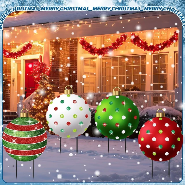 Alt view image 3 of 6 - 4 Pcs Metal Christmas Ball Yard Signs with Stakes
