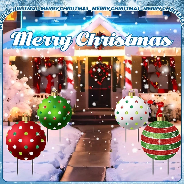 Alt view image 4 of 6 - 4 Pcs Metal Christmas Ball Yard Signs with Stakes