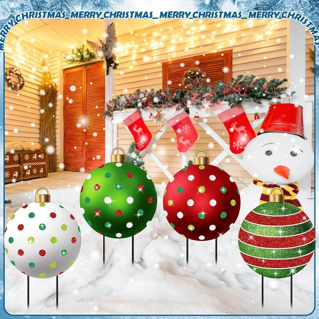 Alt view image 6 of 6 - 4 Pcs Metal Christmas Ball Yard Signs with Stakes
