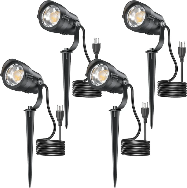 Main image of 12W Spot Lights Outdoor 110V-120V Waterproof Landscape Lighting with 4.9ft 3-Plug, 2900K Plug-in LED Lights for Yard Garden, 4 Pack