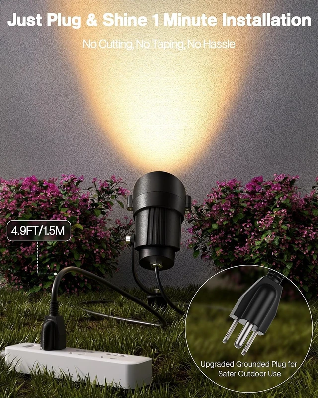 Alt view image 5 of 7 - 12W Spot Lights Outdoor 110V-120V Waterproof Landscape Lighting with 4.9ft 3-Plug, 2900K Plug-in LED Lights for Yard Garden, 4 Pack