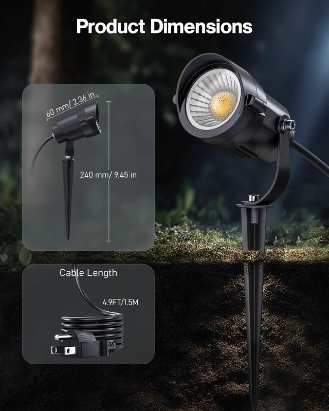Alt view image 6 of 7 - 12W Spot Lights Outdoor 110V-120V Waterproof Landscape Lighting with 4.9ft 3-Plug, 2900K Plug-in LED Lights for Yard Garden, 4 Pack