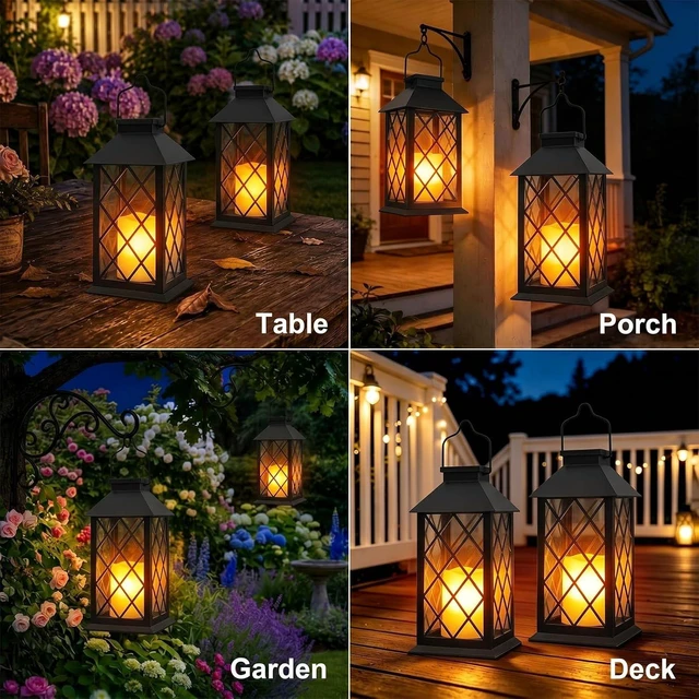 Alt view image 2 of 7 - 14'' Large Black Solar Lanterns Outdoor, Waterproof